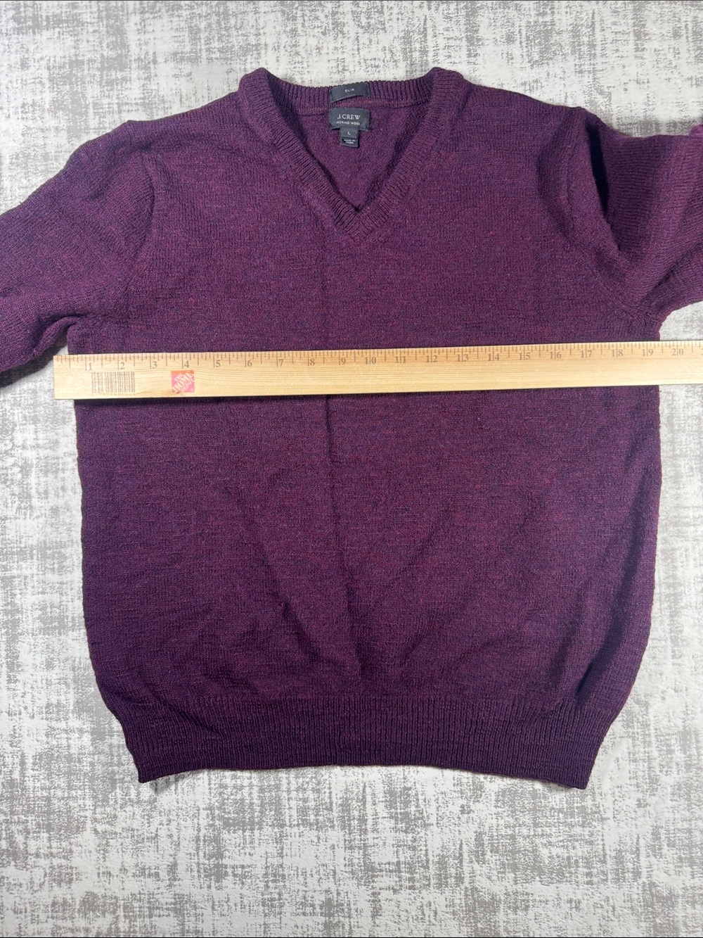 J. Crew Slim “MERINO WOOL” Elbow Patch V-Neck Sweater Maroon size L 22X19.5PTP - Picture 6 of 6
